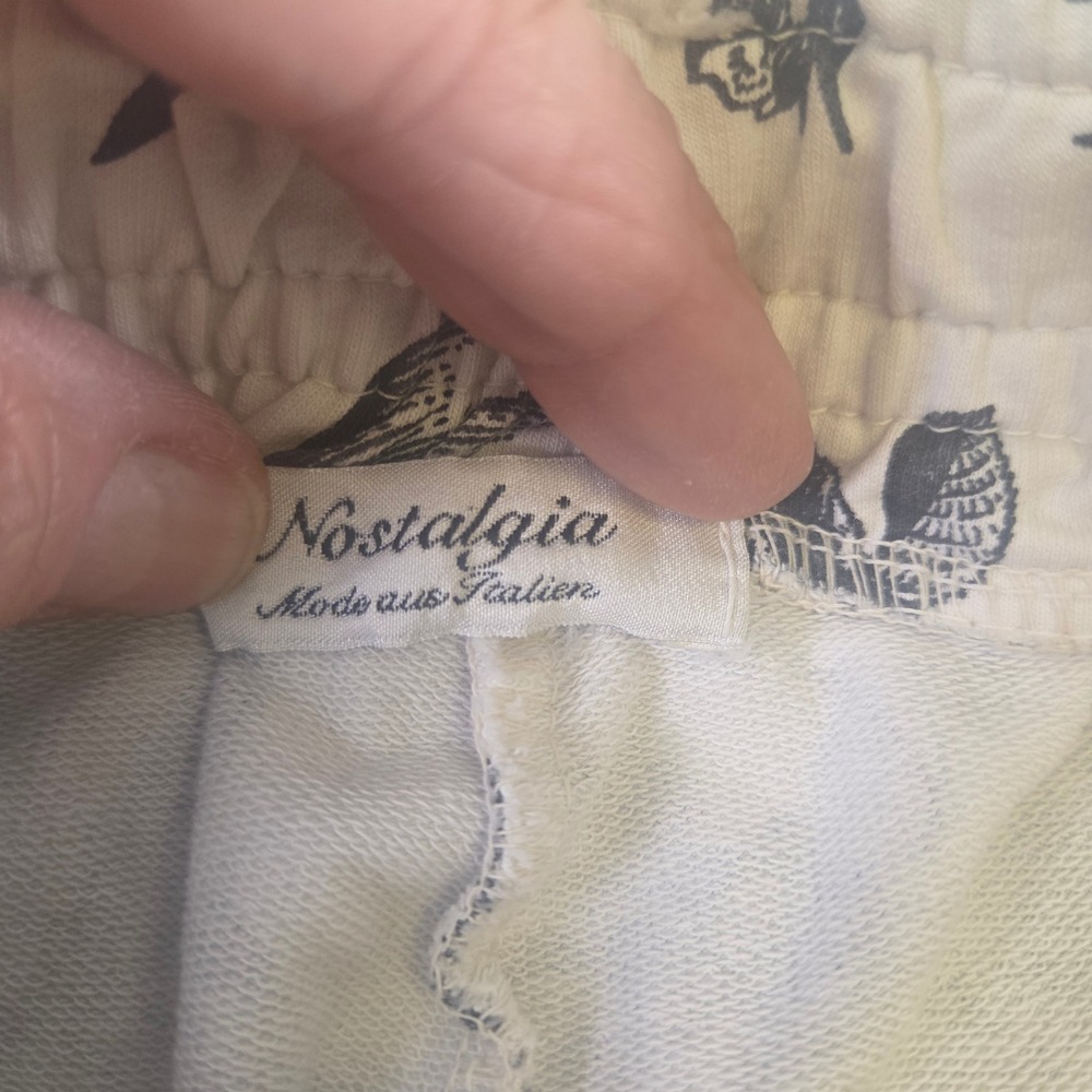 Made in Italy Floral Print Joggers Wht Blk Rose Toile Zipper Pocket Pants M - Picture 6 of 7
